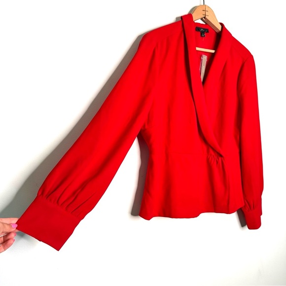 J. Crew | Festive Red Drapey Faux WrapTop In 365 Crepe Size 14 NWT - Picture 3 of 10